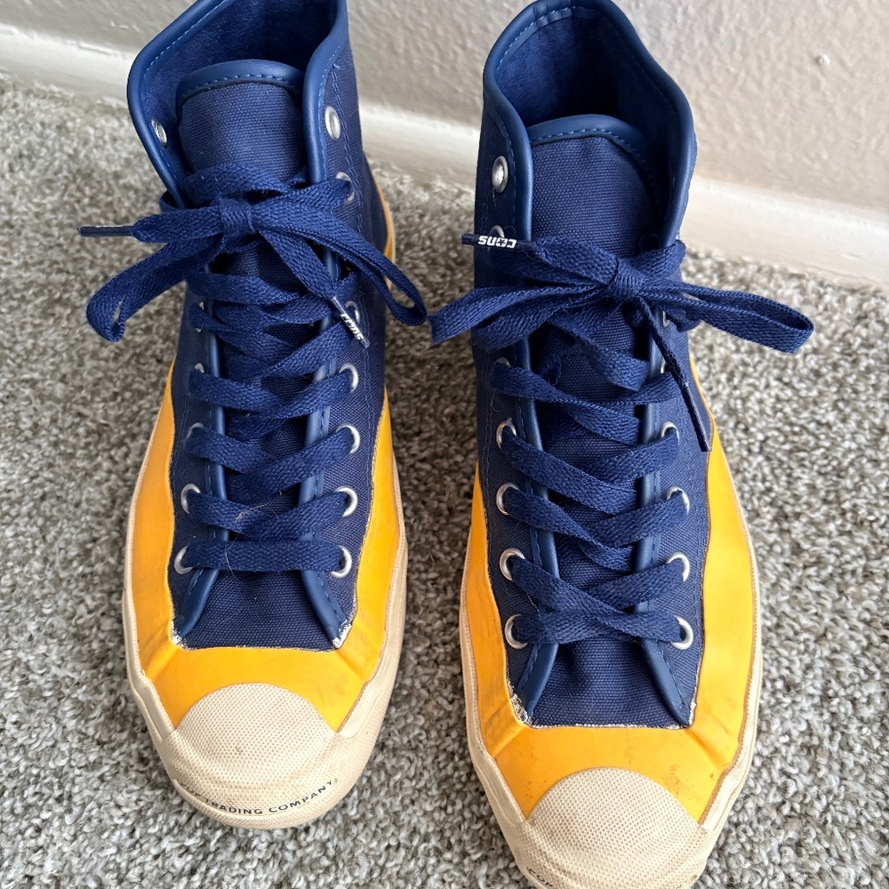 Navy and Yellow High Top Converse x Pop Trading Company